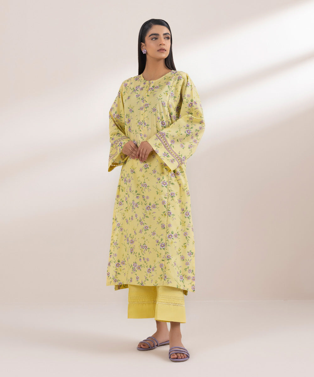 Women's Pret Textured Lawn Printed Yellow A-Line Shirt
