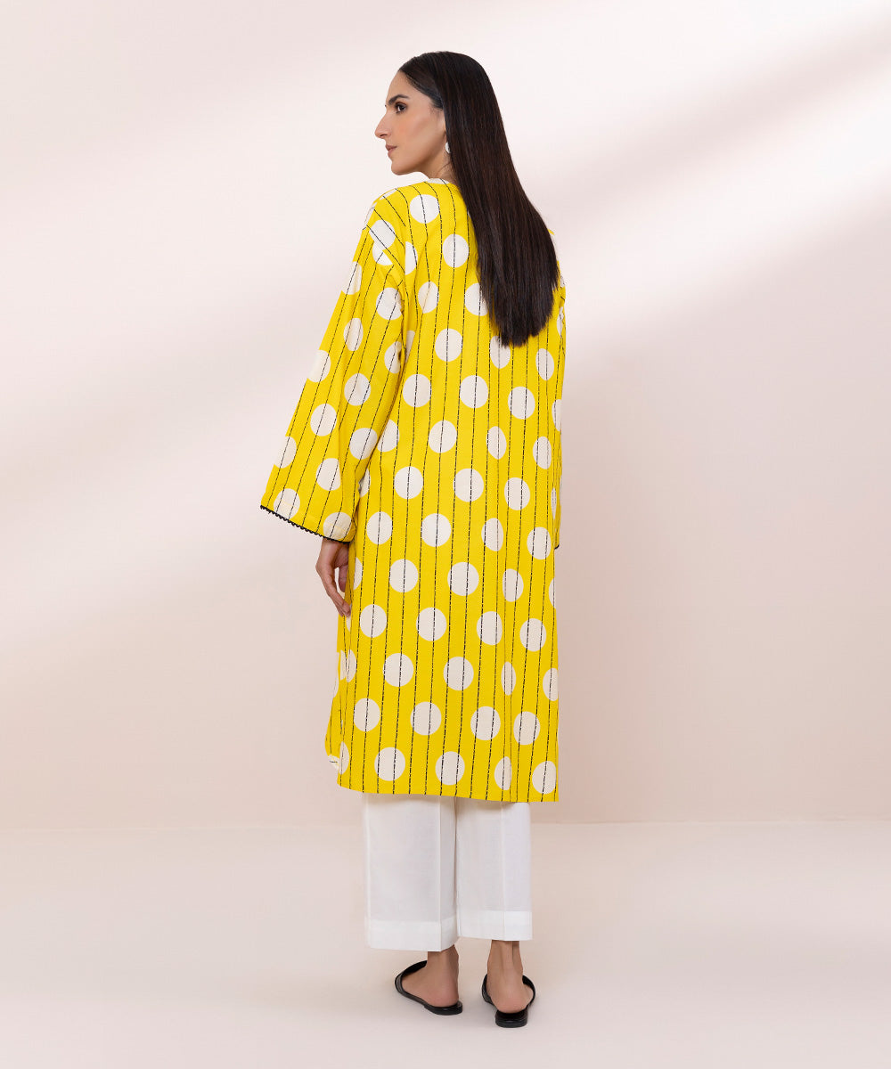 Women's Pret Cambric Embroidered Yellow A-Line Shirt