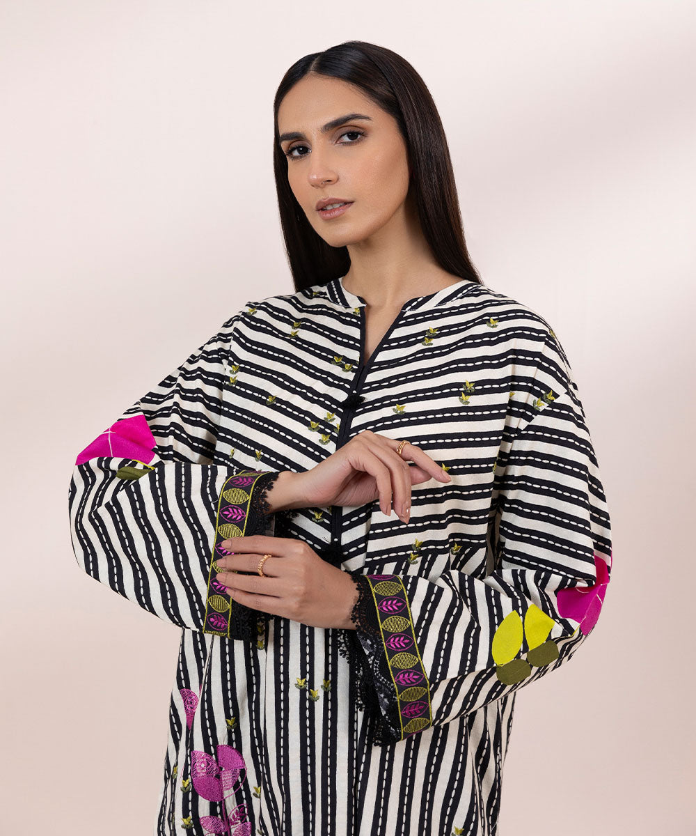 Women's Pret Dobby Embroidered Multi A-Line Shirt