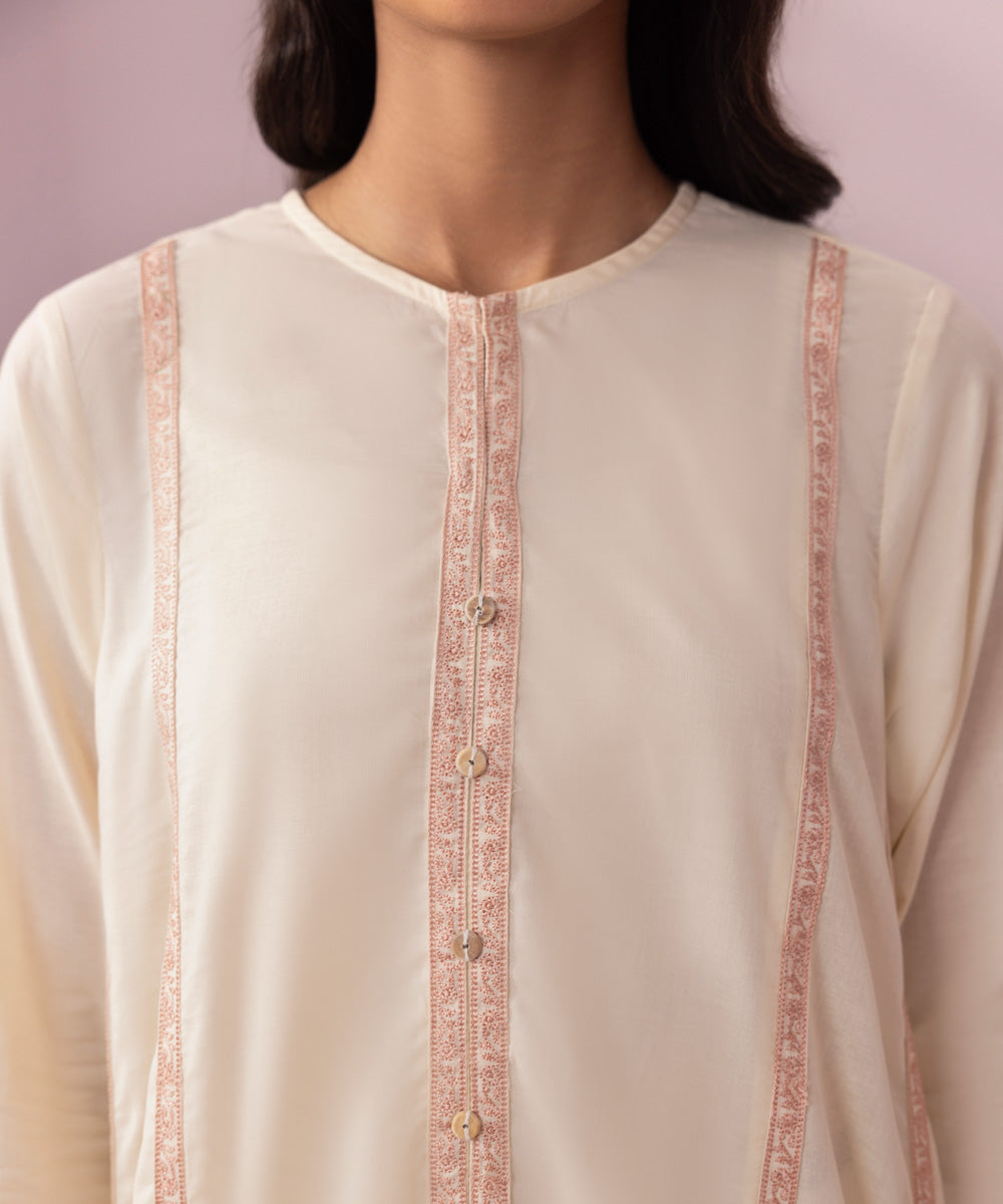 Women's Pret Lawn Embroidered Off White A-Line Shirt