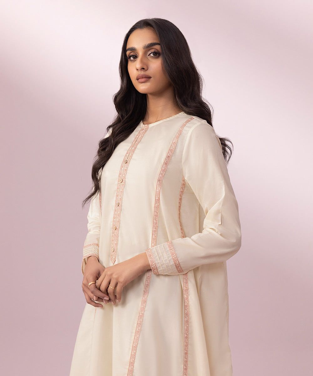 Women's Pret Lawn Embroidered Off White A-Line Shirt