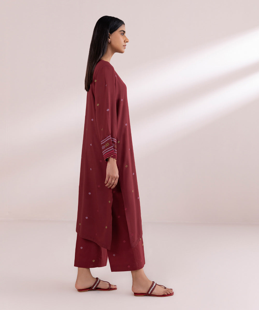 Women's Pret Arabic Lawn Red Printed Straight Shirt