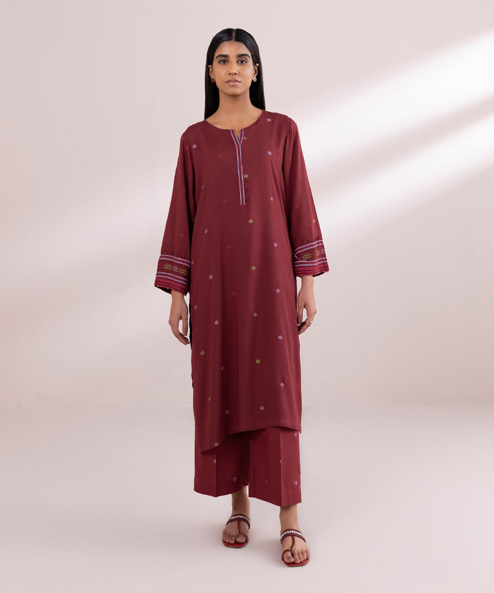 Women's Pret Arabic Lawn Red Printed Straight Shirt