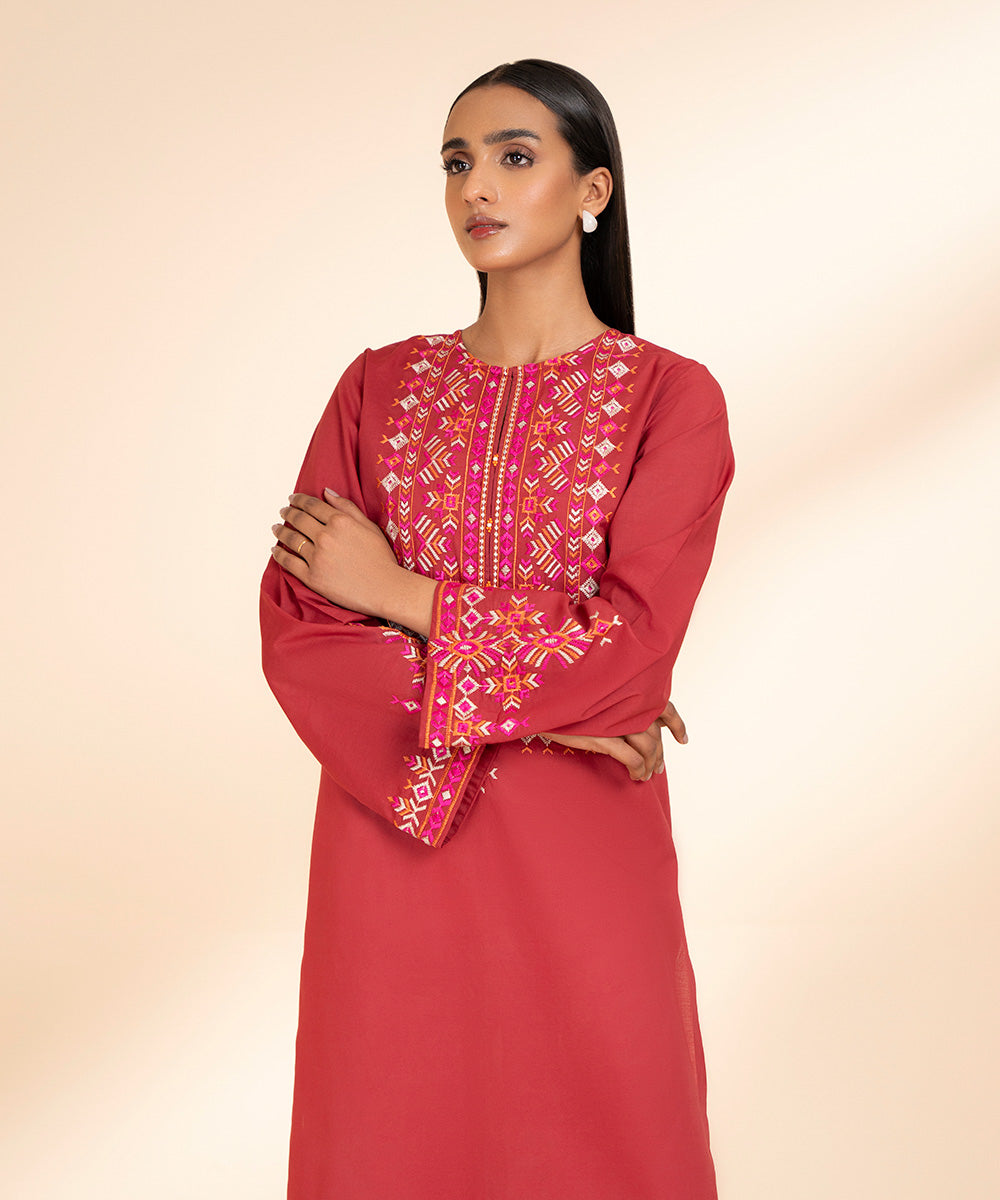 Women's Pret Lawn Red Solid Straight Shirt