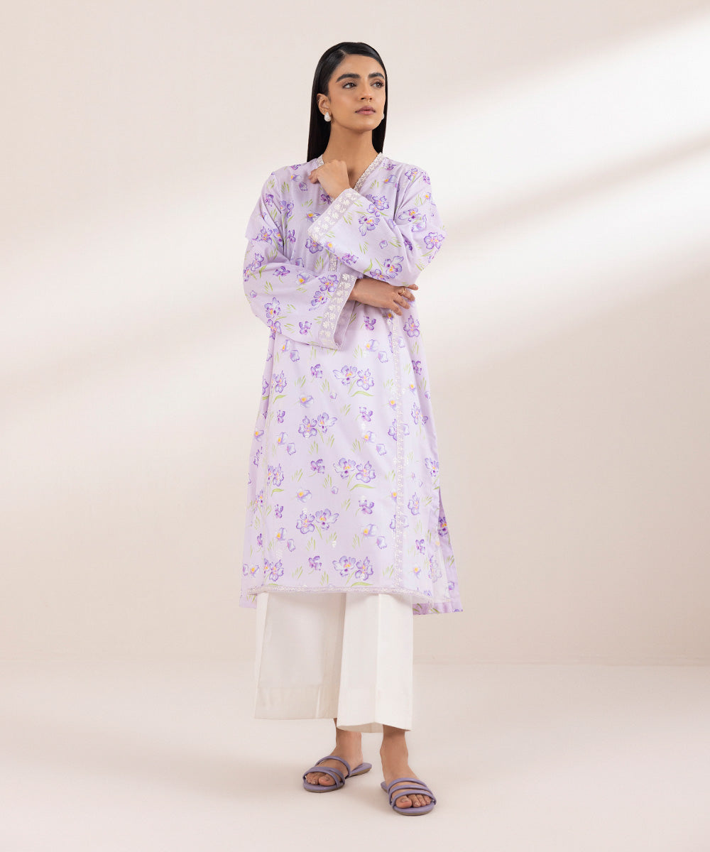 Women's Pret Lawn Printed Embroidered Purple A-Line Shirt
