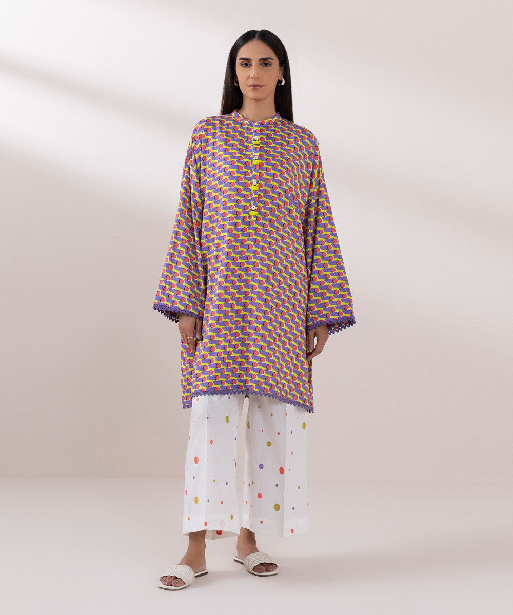 Women's Pret Arabic Lawn Printed Purple Boxy Shirt