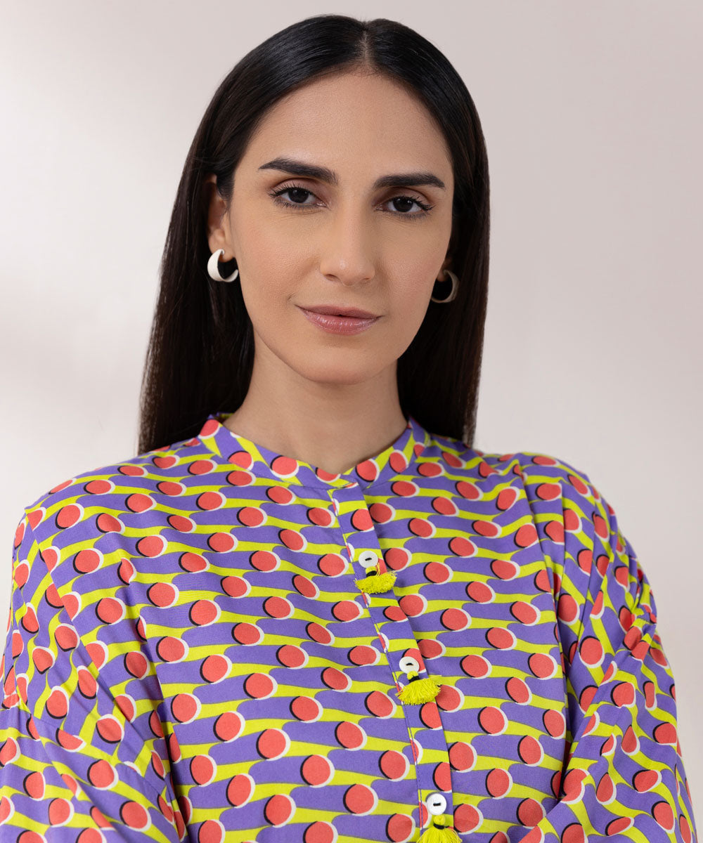 Women's Pret Arabic Lawn Printed Purple Boxy Shirt