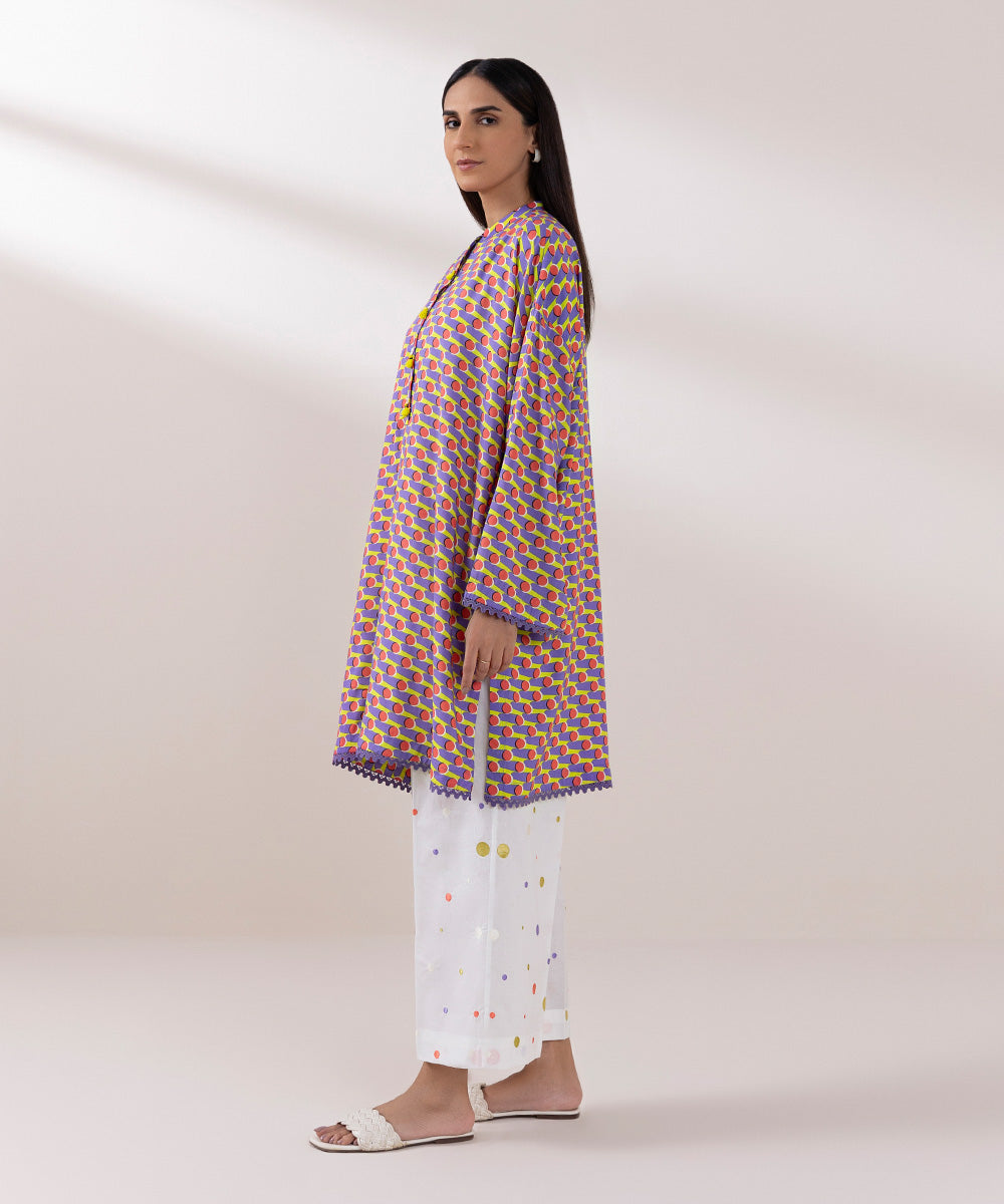 Women's Pret Arabic Lawn Printed Purple Boxy Shirt