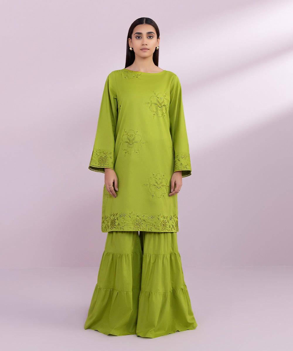 Women's Pret Lawn Embroidered Green Straight Shirt