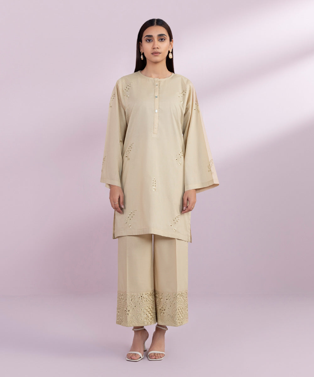 Women's Pret Lawn Embroidered Beige Boxy Shirt