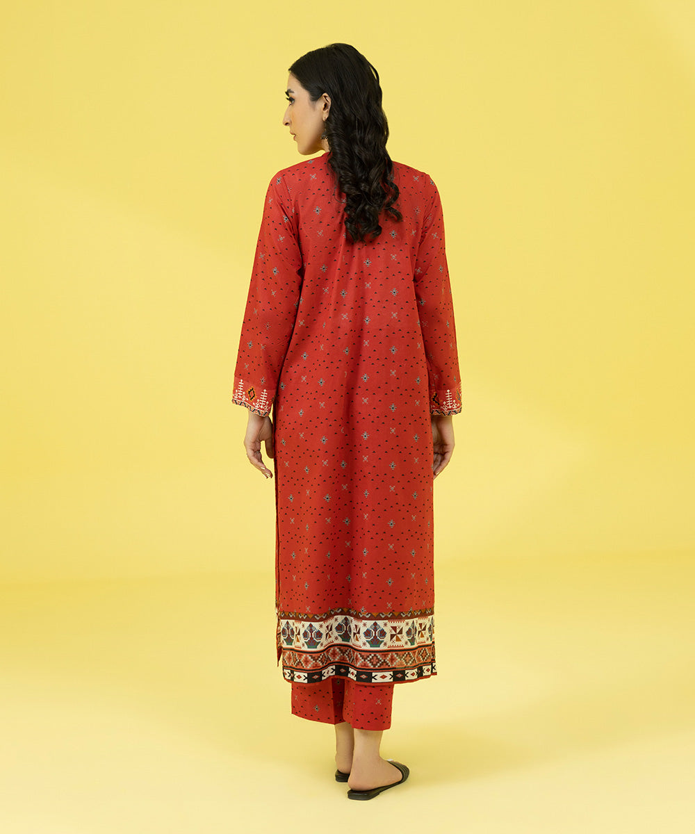 Women's Pret Summer Lawn Red Embroidered Straight Shirt