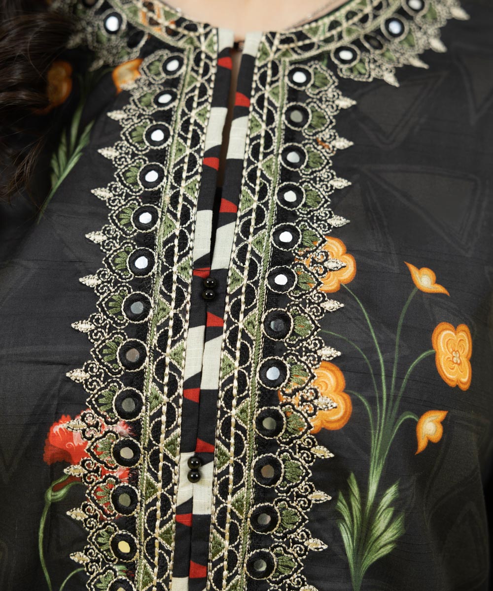 Women's Pret Summer Textured Lawn Black Embroidered Straight Shirt