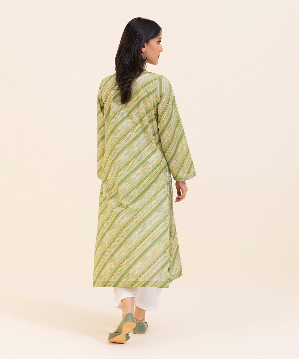 Women's Eid Pret Lawn Printed Embroidered Green Straight Shirt