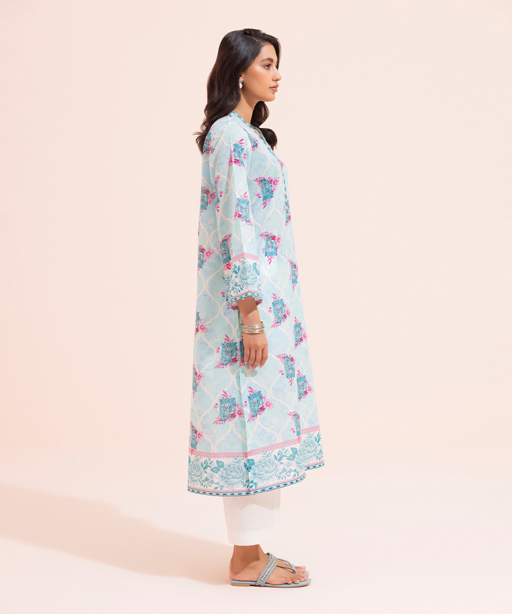 Women's Eid Pret Lawn Printed Embroidered Sky Blue Straight Shirt