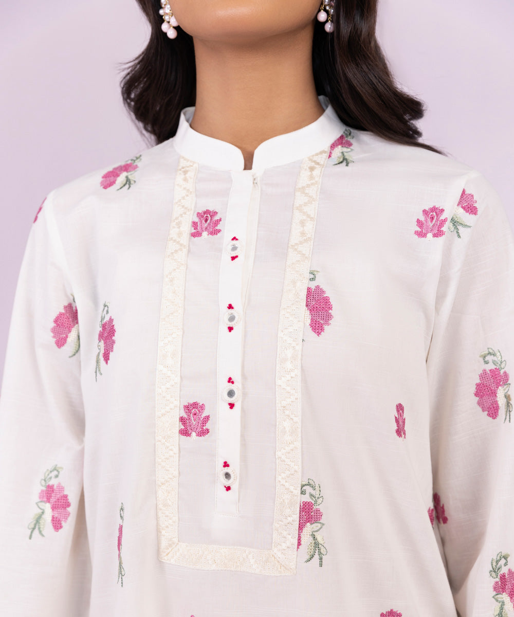 Women's Pret Lawn Embroidered Solid White A-Line Shirt