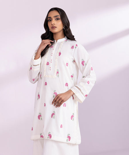 Women's Pret Lawn Embroidered Solid White A-Line Shirt