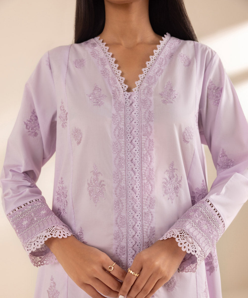 Women's Pret Cotton Purple Chikankari A-Line Shirt