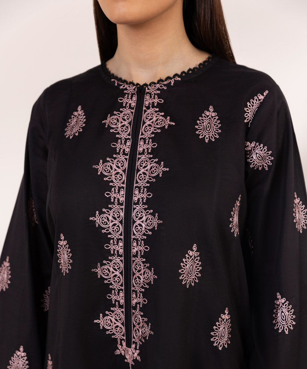 Women's Pret Lawn Embroidered Black A-Line Shirt