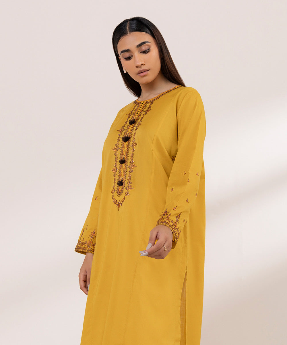 Women's Pret Lawn Embroidered Yellow A-Line Shirt