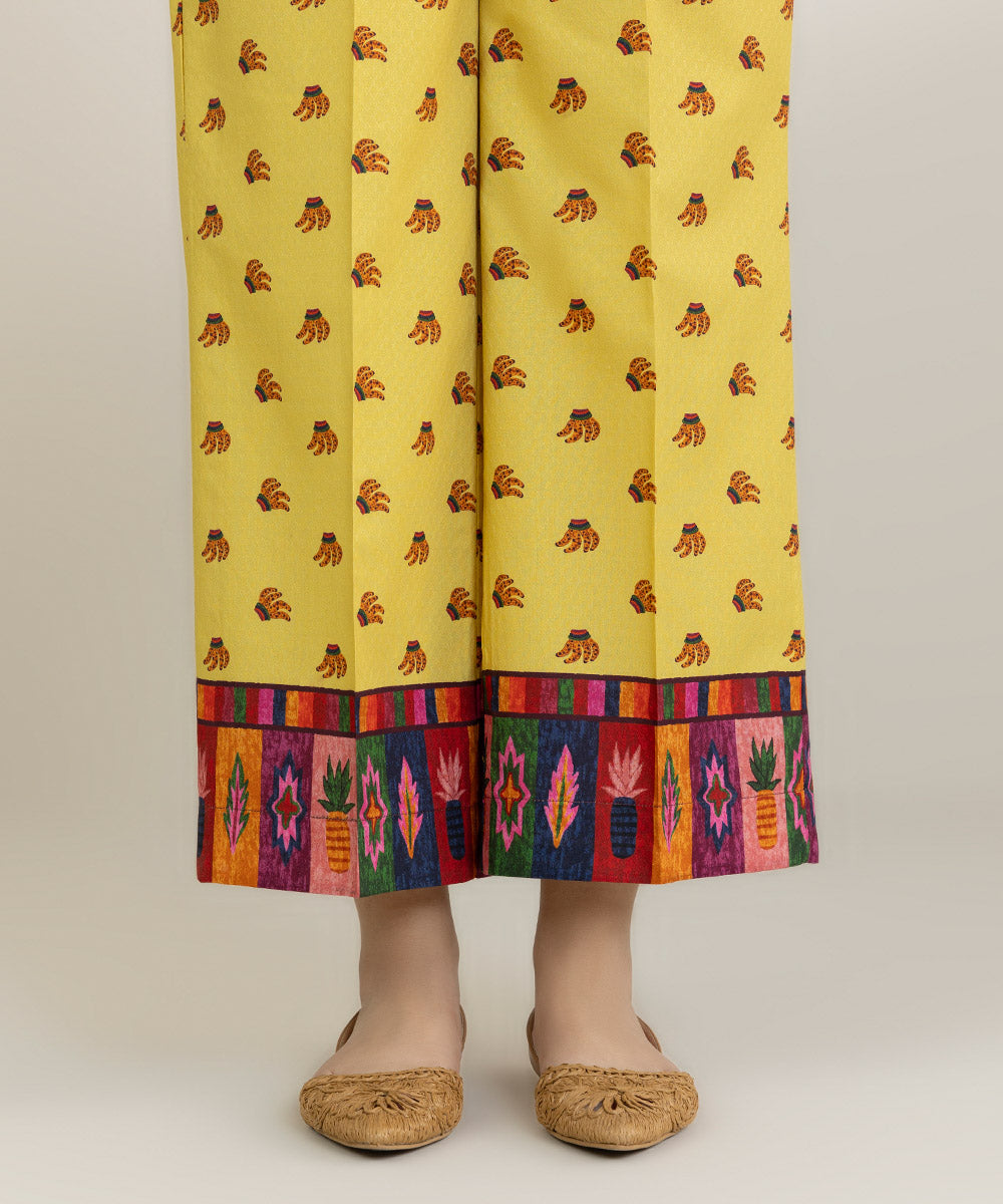 Women's Pret Dobby Yellow Printed Culottes