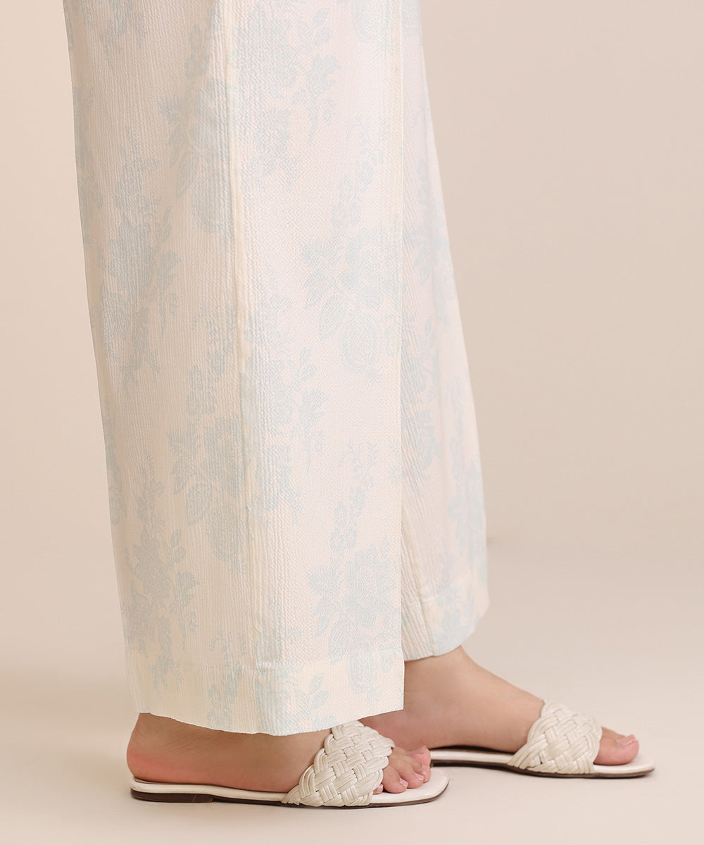 Women's Pret Seersucker Off White Printed Culottes