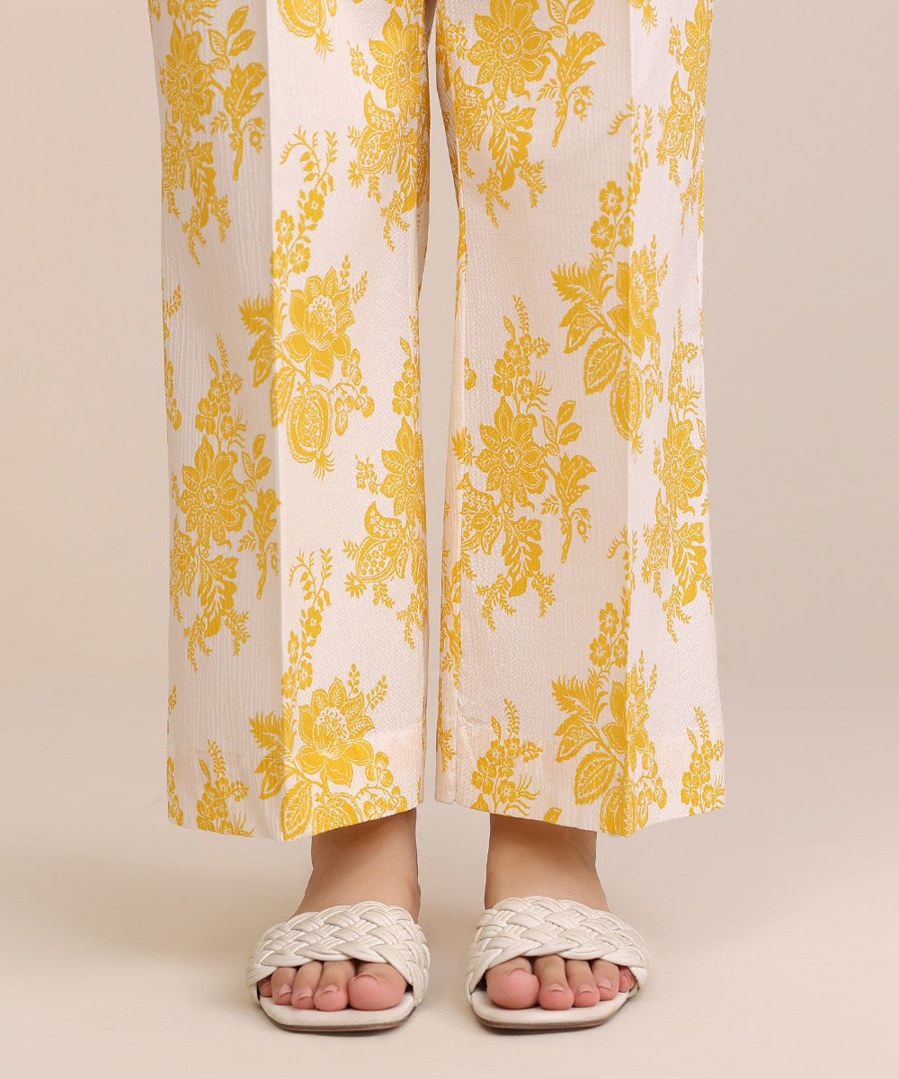 Women's Pret Seersucker Yellow Printed Culottes