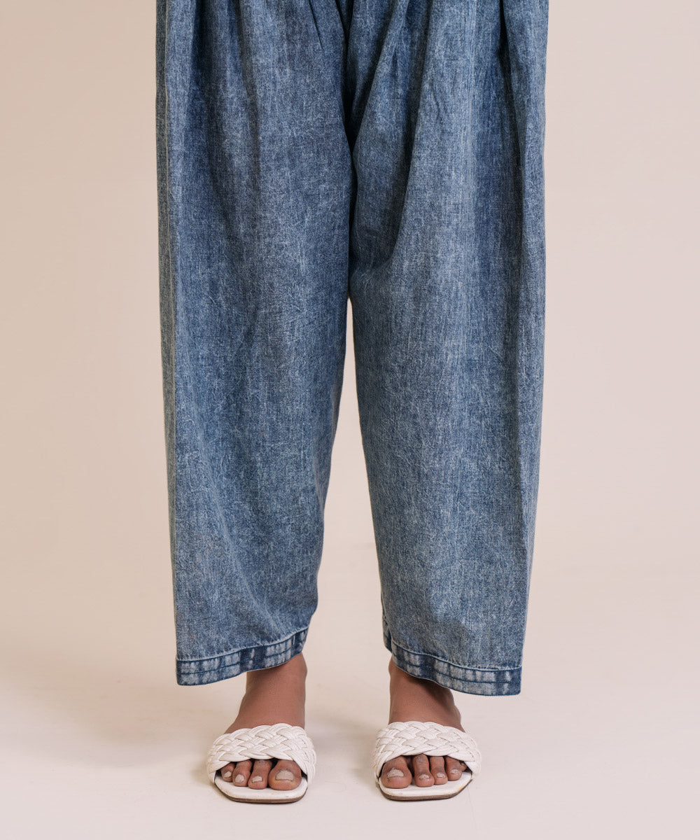 Women's Pret Denim Solid Blue Shalwar