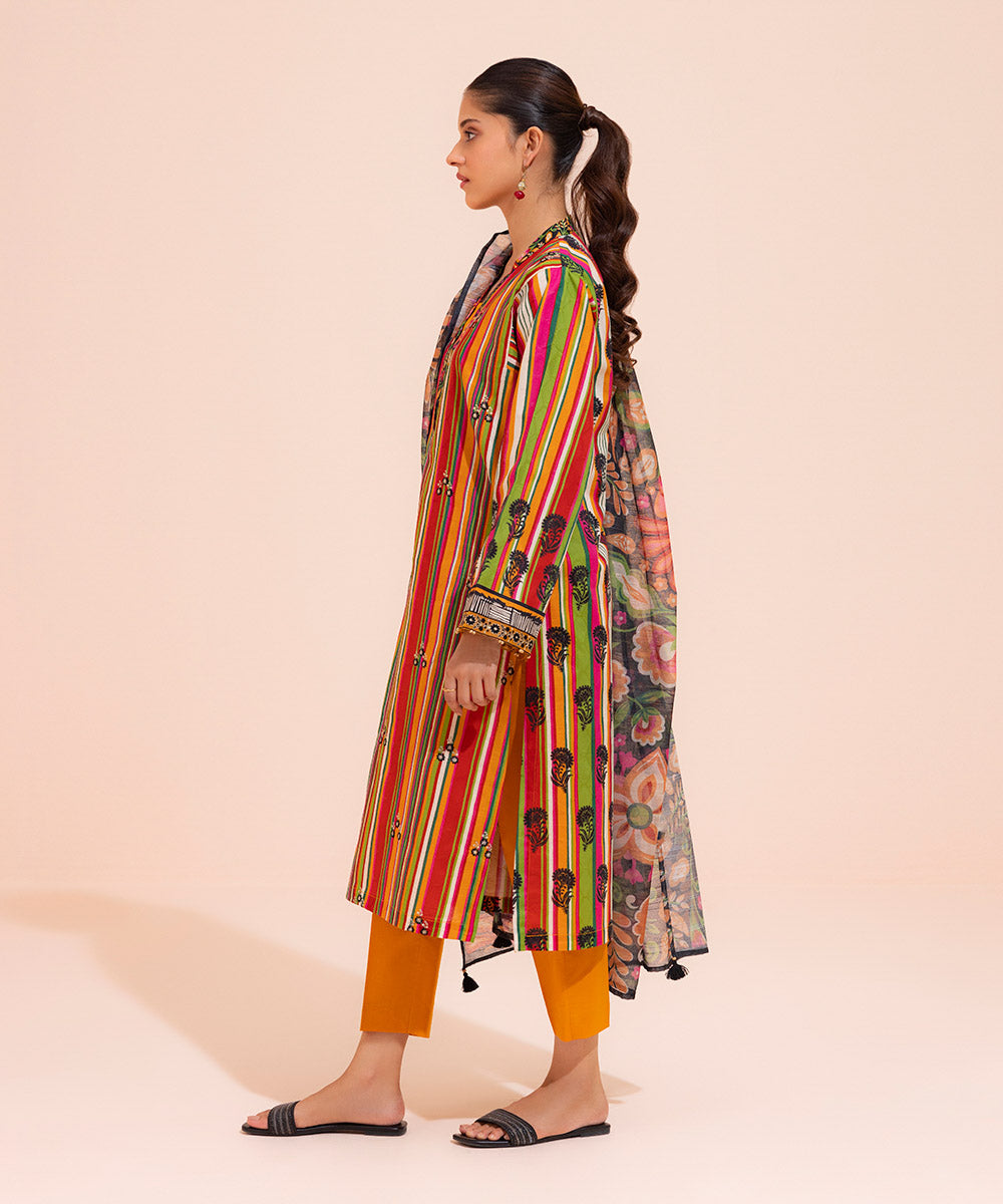 Women's Eid Pret Self Jacquard Embroidered Multi 3 Piece Suit