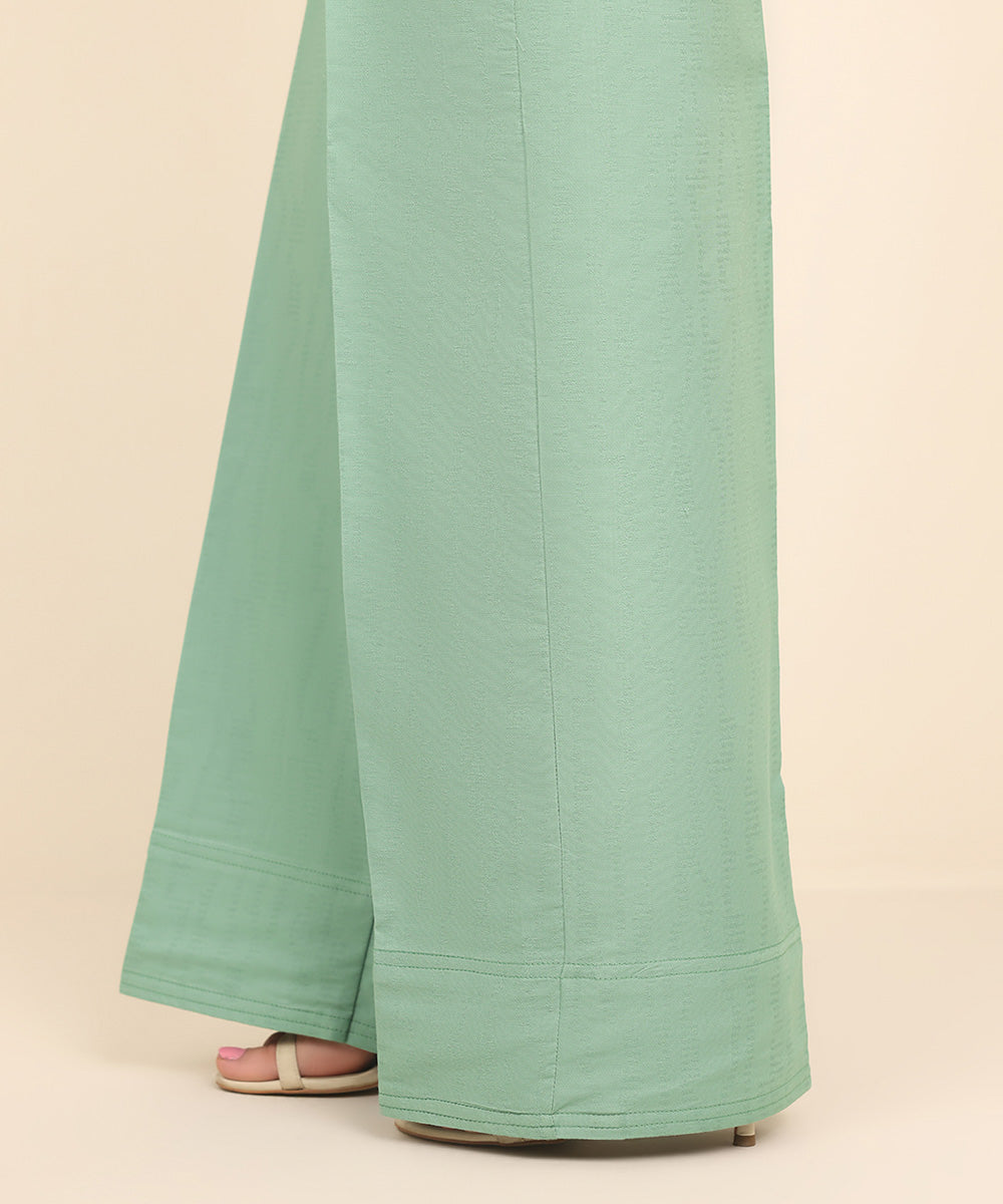 Women's Pret Cotton Jacquard Green Solid Culottes