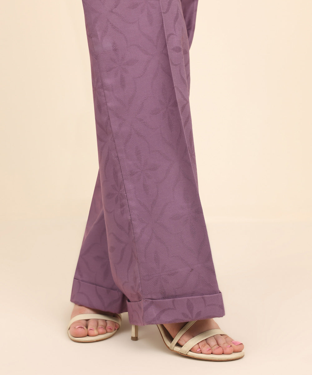 Women's Pret Cotton Jacquard Purple Solid Straight Pants