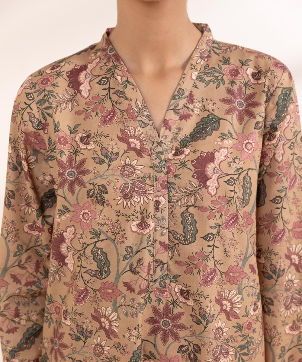 Women's Pret Cambric Printed Brown A-Line Shirt