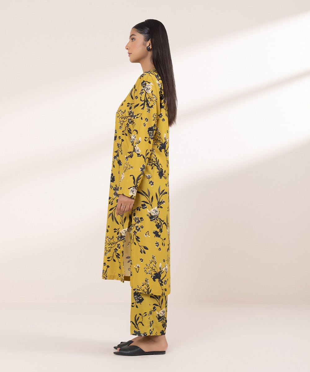 Women's Pret Linen Printed Mustard Straight Shirt