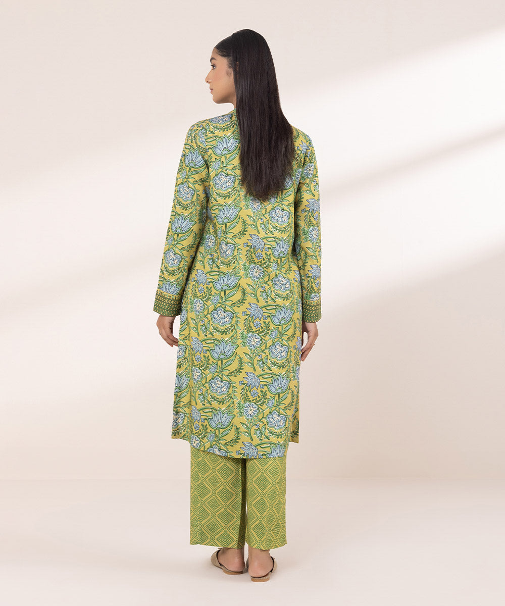 Women's Pret Linen Printed Mustard Straight Shirt