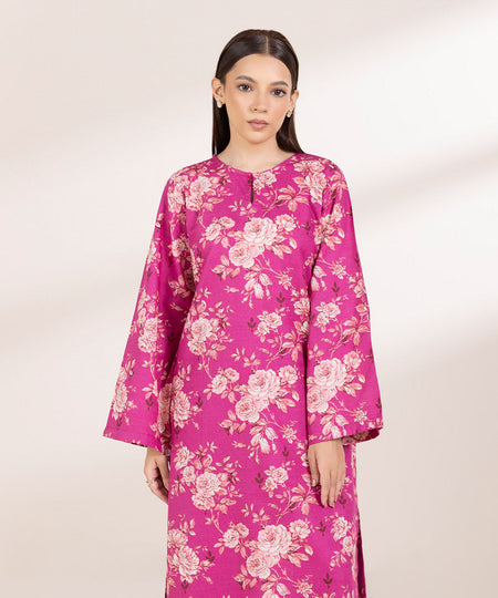 Women's Pret Khaddar Printed Pink A-Line Shirt