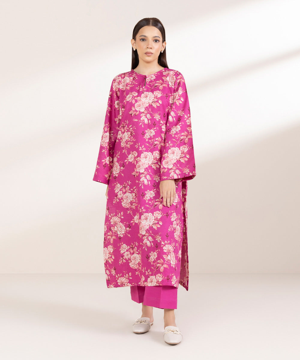 Women's Pret Khaddar Printed Pink A-Line Shirt