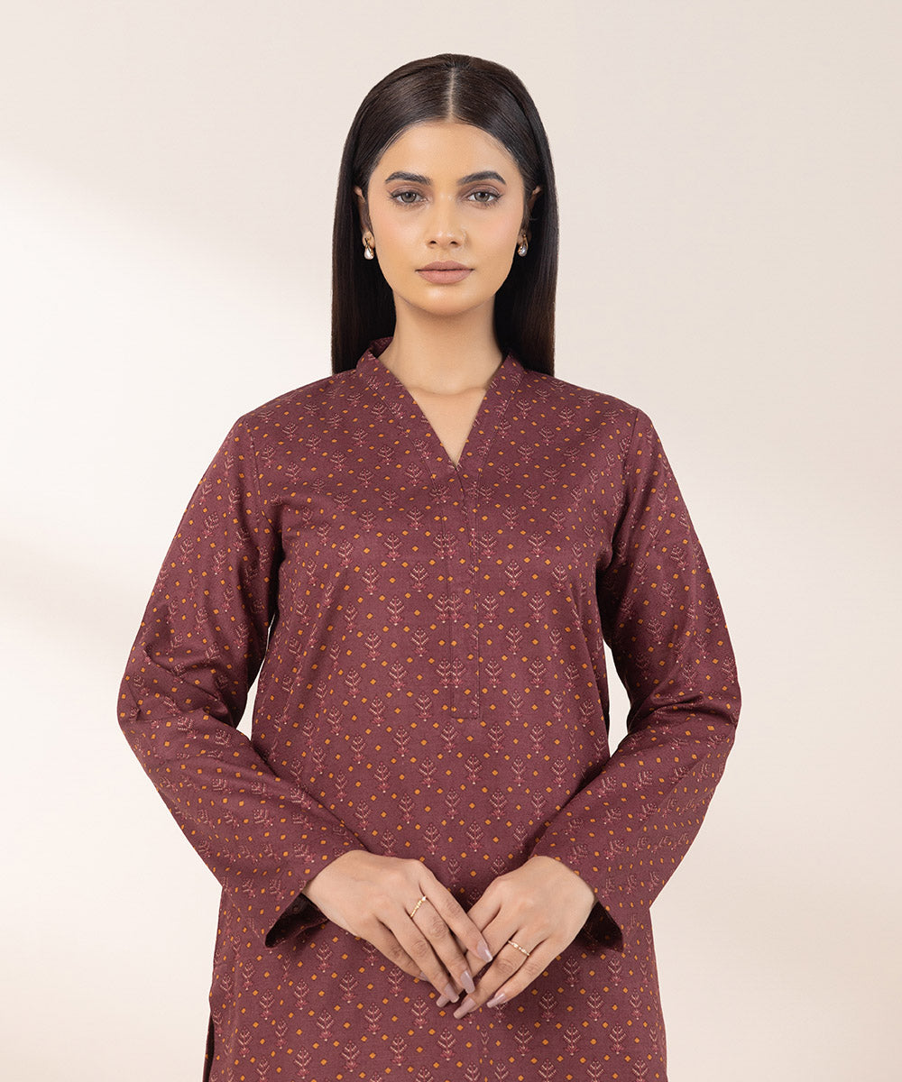 Women's Pret Khaddar Printed Brown A-Line Shirt