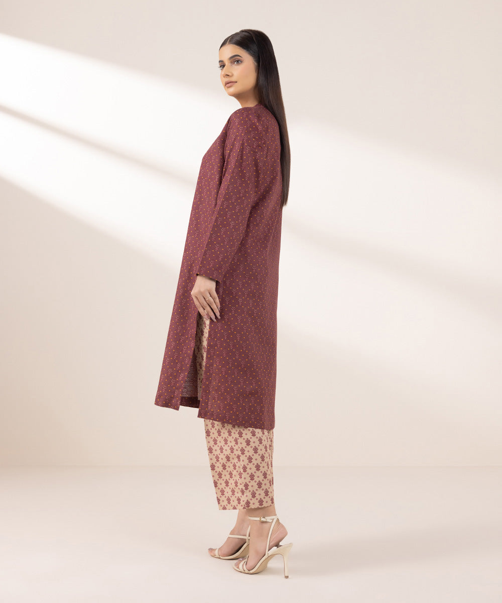 Women's Pret Khaddar Printed Brown A-Line Shirt