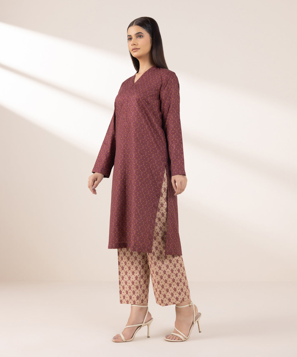 Women's Pret Khaddar Printed Brown A-Line Shirt