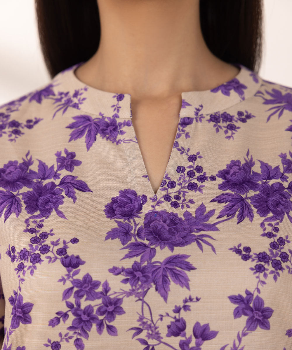 Women's Pret Khaddar Printed Purple A-Line Shirt