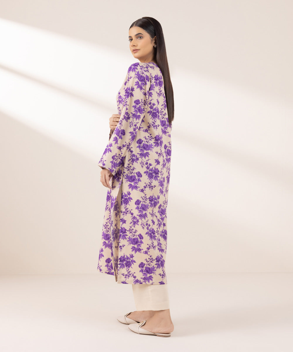 Women's Pret Khaddar Printed Purple A-Line Shirt