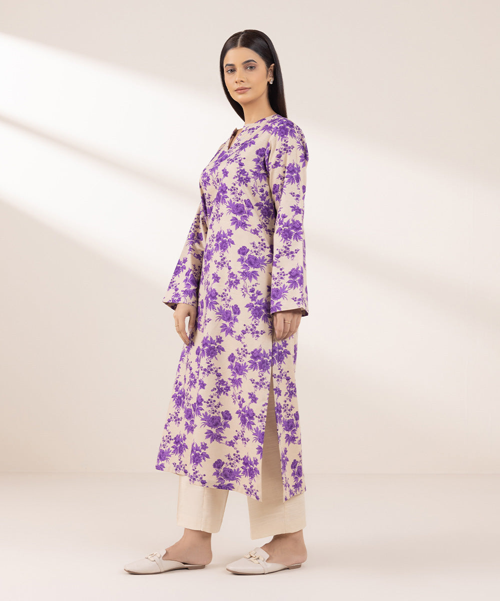 Women's Pret Khaddar Printed Purple A-Line Shirt