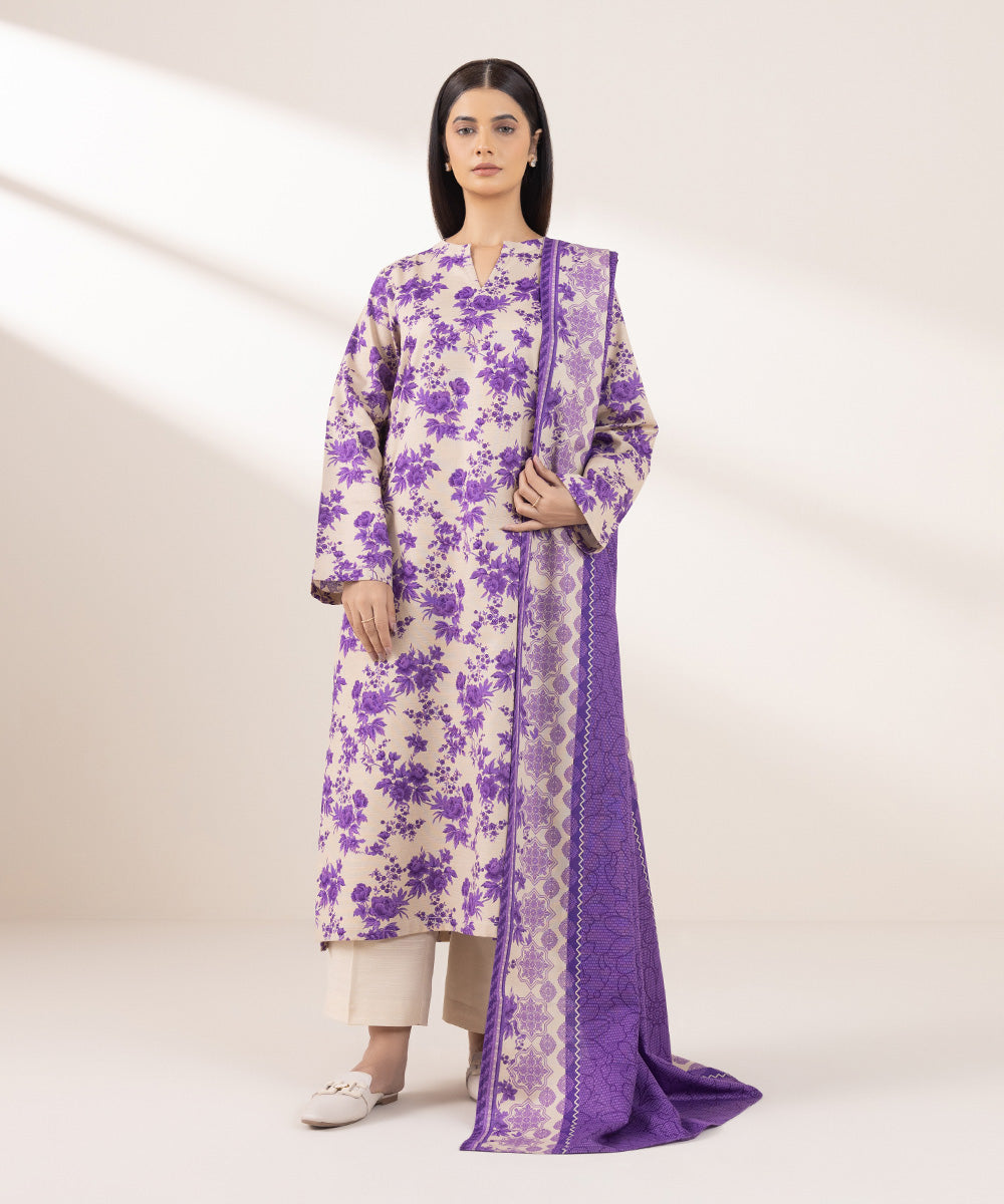 Women's Pret Khaddar Printed Purple A-Line Shirt