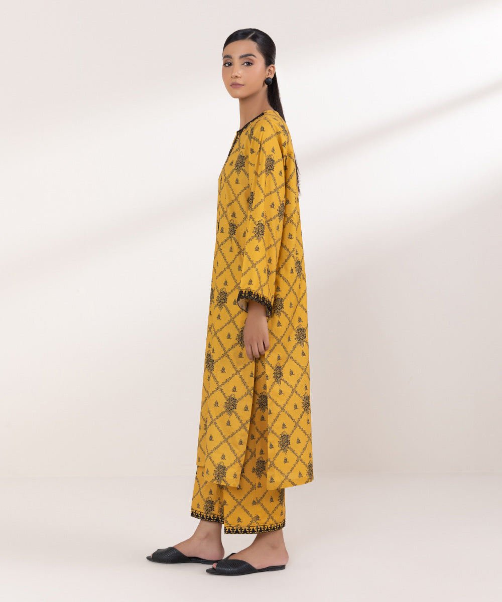 Women's Pret Cambric Embroidered Yellow A-Line Shirt