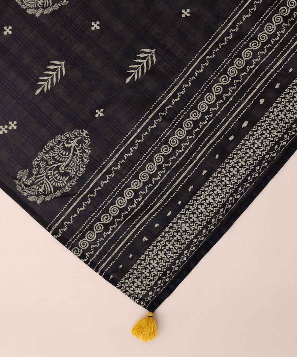 Textured Voile Black Printed Dupatta