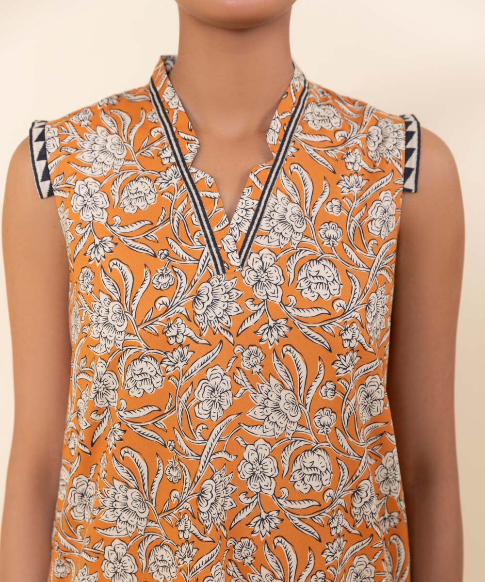 Women's Unstitched Lawn Orange Printed 3 Piece Suit