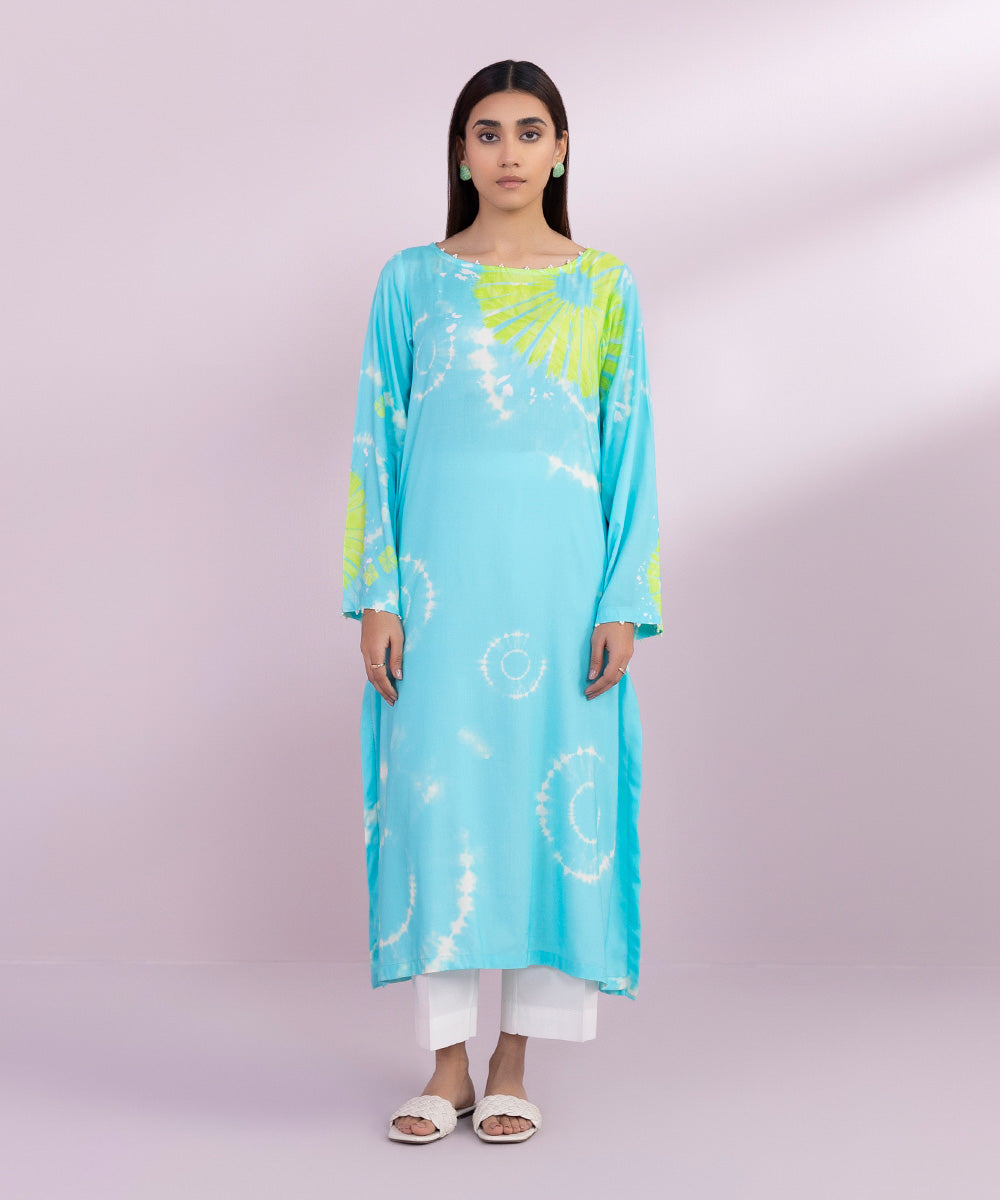 Women's Pret Arabic Lawn Printed Blue A-Line Shirt
