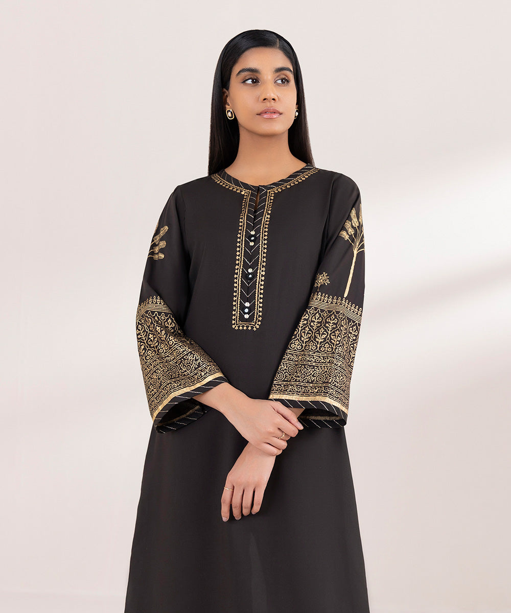 Women's Pret Arabic Lawn Printed Black A-Line Shirt