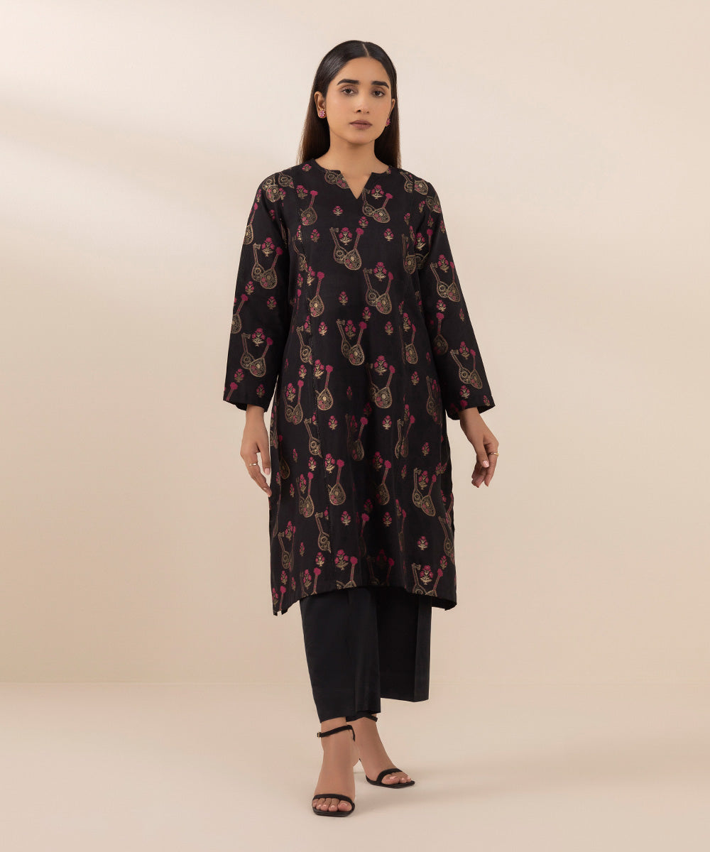 Women's Pret Yarn Dyed Jacquard Black Dyed A-Line Shirt