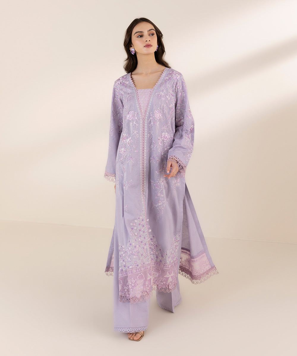 Women's Pret Cotton Jacquard Purple Dyed A-Line Shirt