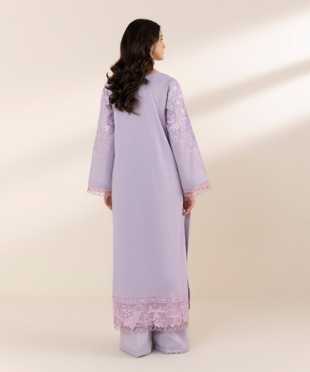 Women's Pret Cotton Jacquard Purple Dyed A-Line Shirt